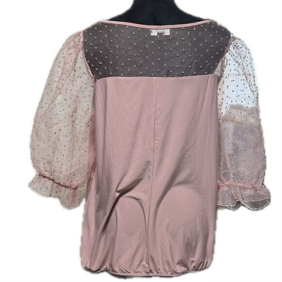 Naif women’s size, XL, puff sleeve, polkadot peasant, blouse, lace, ruffles - Picture 2 of 4